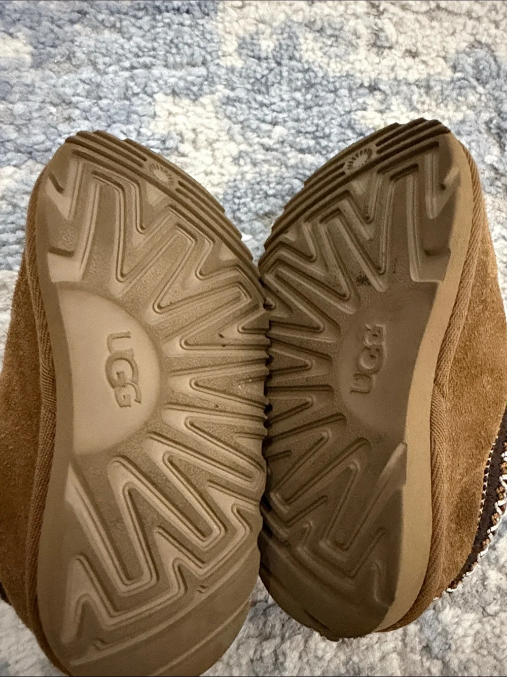UGG toddler’s Chestnut Brown Faux-Suede Slip-On Slippers with Braided Trim
